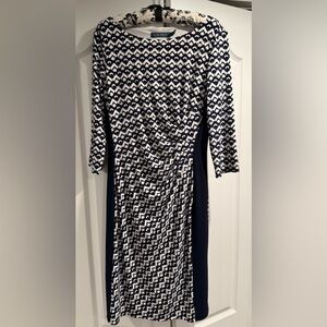 Ralph Lauren Navy and White Patterned Long Sleeve Dress